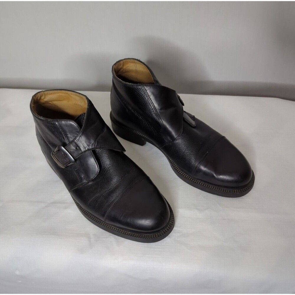 Carlo Morandi Sz 10 Black Monk Strap Boots Cap Toe Office Career Old Money